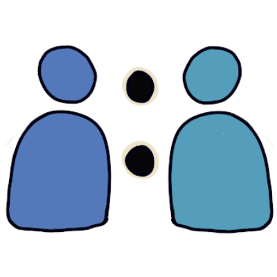 Two simplified people in different shades of blue with a colon (:) between them.